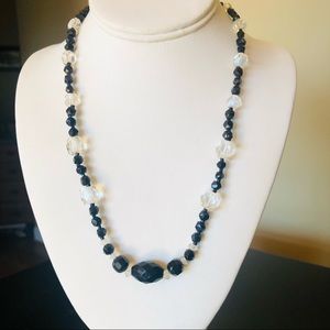 Vintage Art Deco Black Glass Crystal Necklace